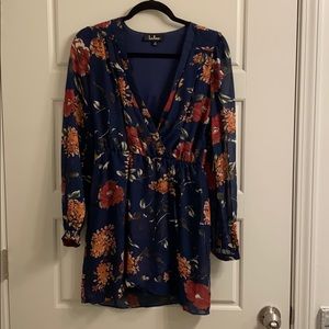 Lulu’s Pretty Pretender Navy Floral Print Dress